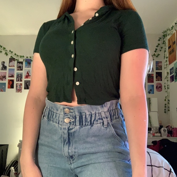 Garage Tops - dark green button up